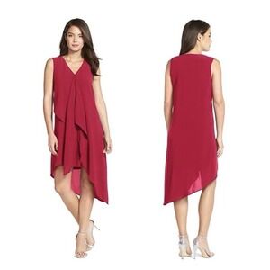 Adrianna Papell Asymmetrical Front Drape Crepe Shift Dress Size 8 Red EUC